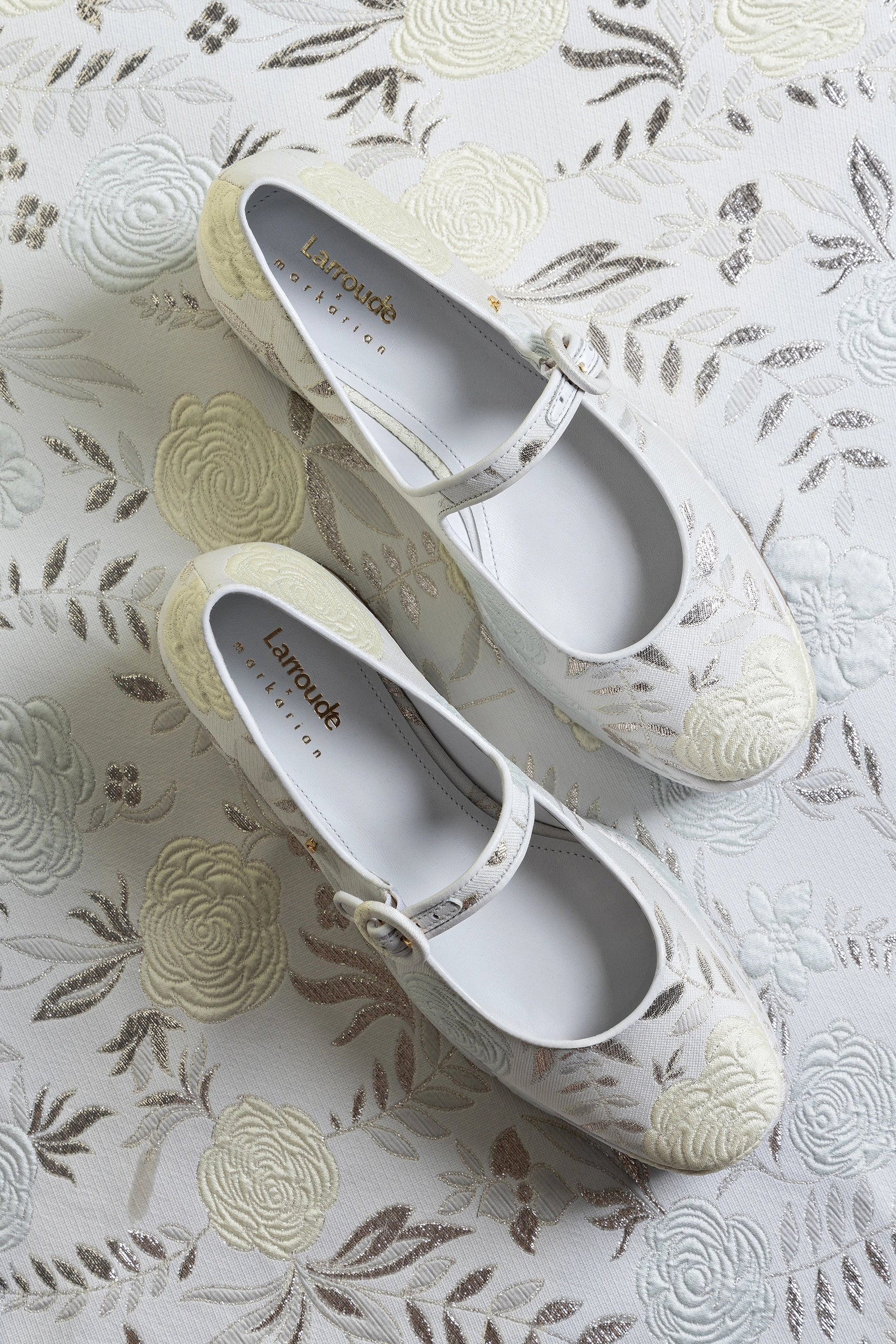 Larroudé x Markarian: Flatform Blair Brocado Off White