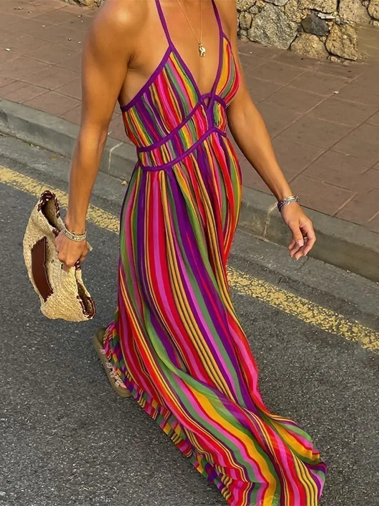Vestido Longo Decote Listrado - Mariana