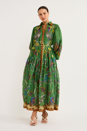 Vestido Longo com Manga Bufante e Estampa Animal - Marcella