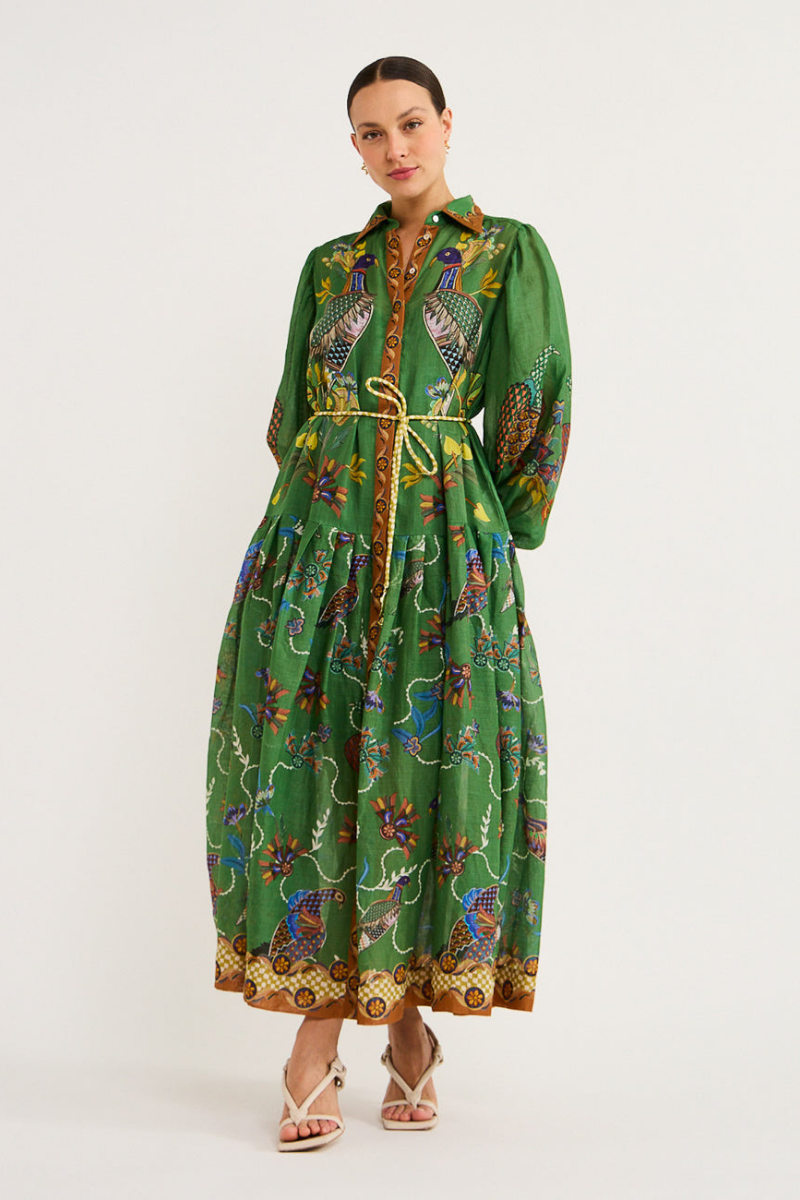 Vestido Longo com Manga Bufante e Estampa Animal - Marcella