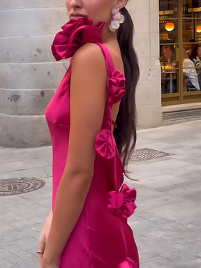 Vestido Longo em Cetim com Laço - Formentera Floral