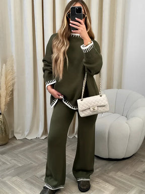 Conjunto Feminino com Suéter e Calça com Detalhes em Crochê - Íris
