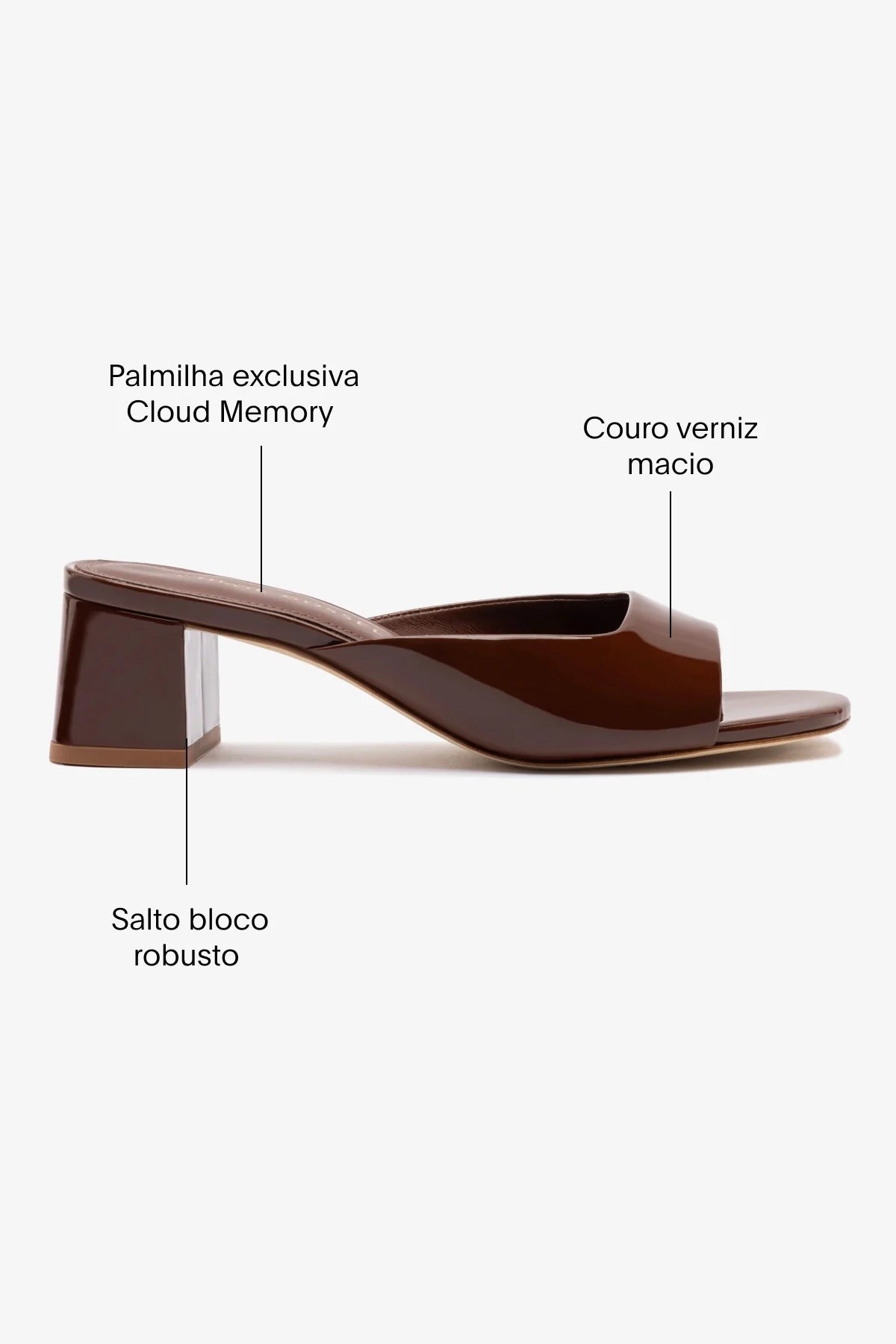 Chloe Gosselin by Studio Larroudé: Mule Anah Couro Verniz Marrom