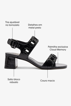 Sandália Milan Couro Croco Preto