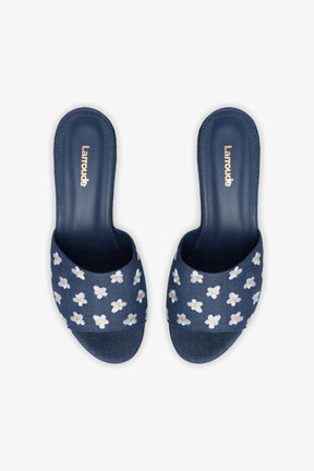 Mule Plataforma Miso Jeans Azul com Bordado Floral