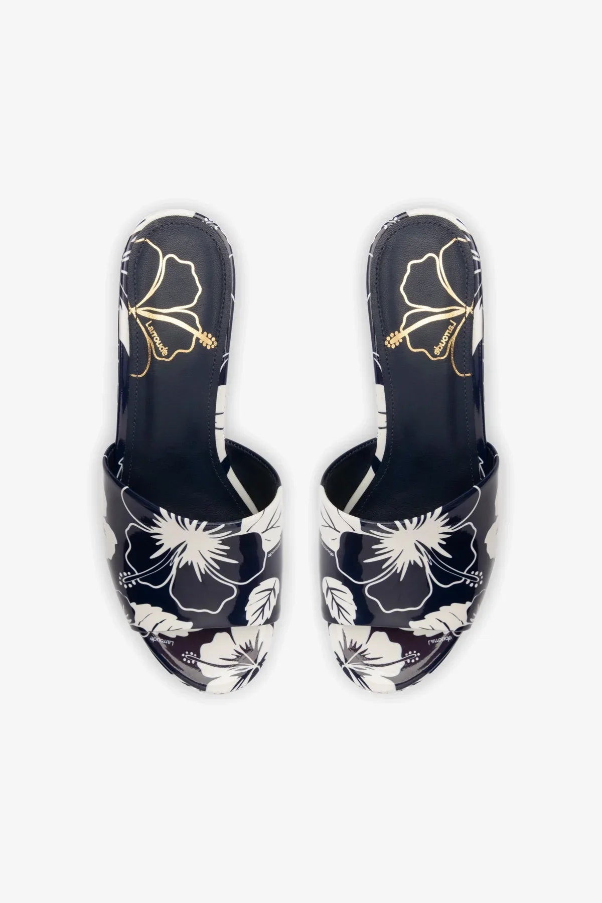 Mule Plataforma Miso Couro Verniz Estampado Azul