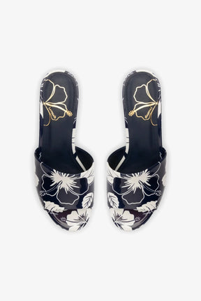 Mule Plataforma Miso Couro Verniz Estampado Azul