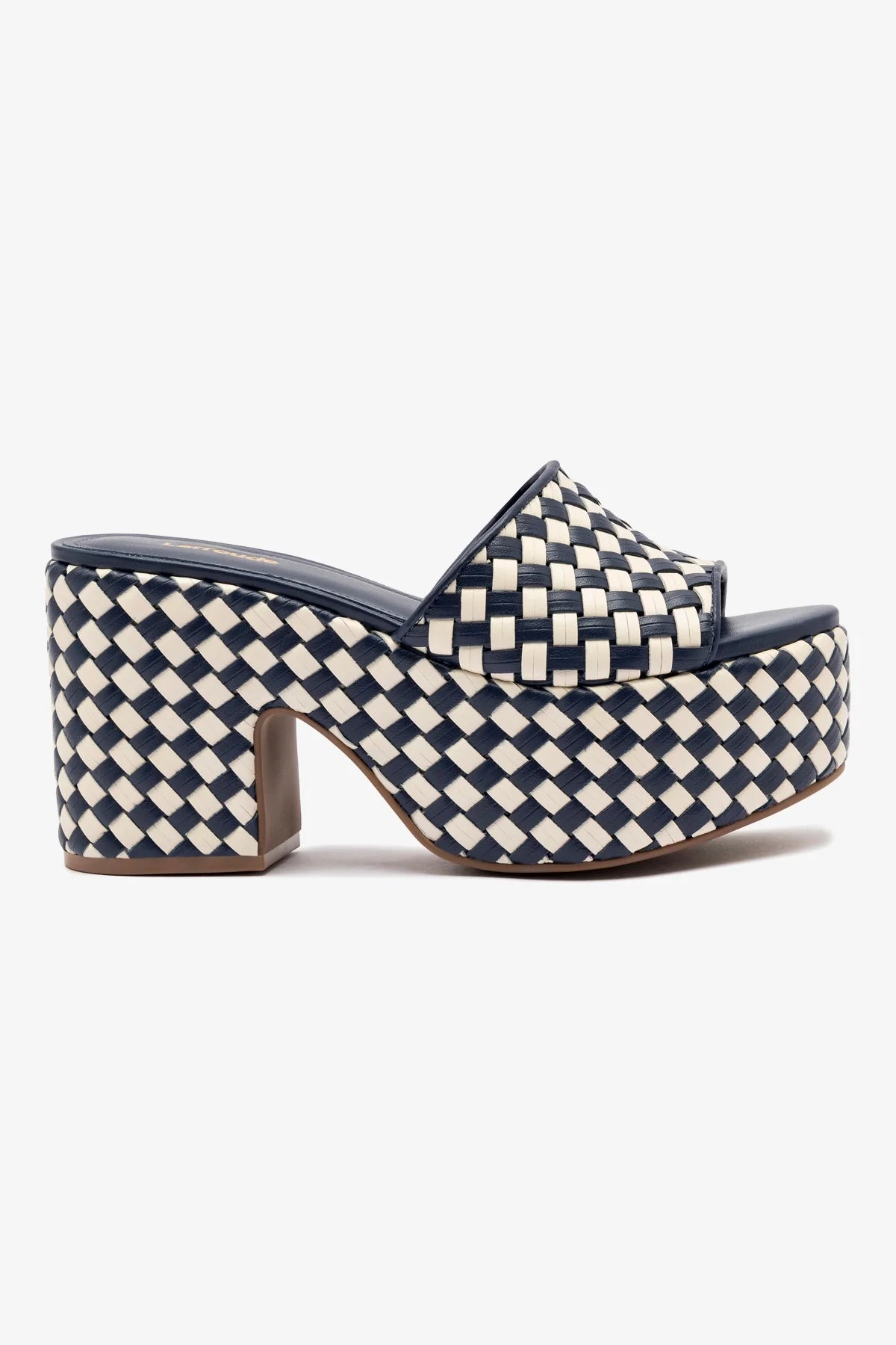Mule Plataforma Miso Couro Azul e Couro Off White