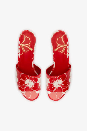 Mule Plataforma Miso Couro Verniz Estampado Vermelho