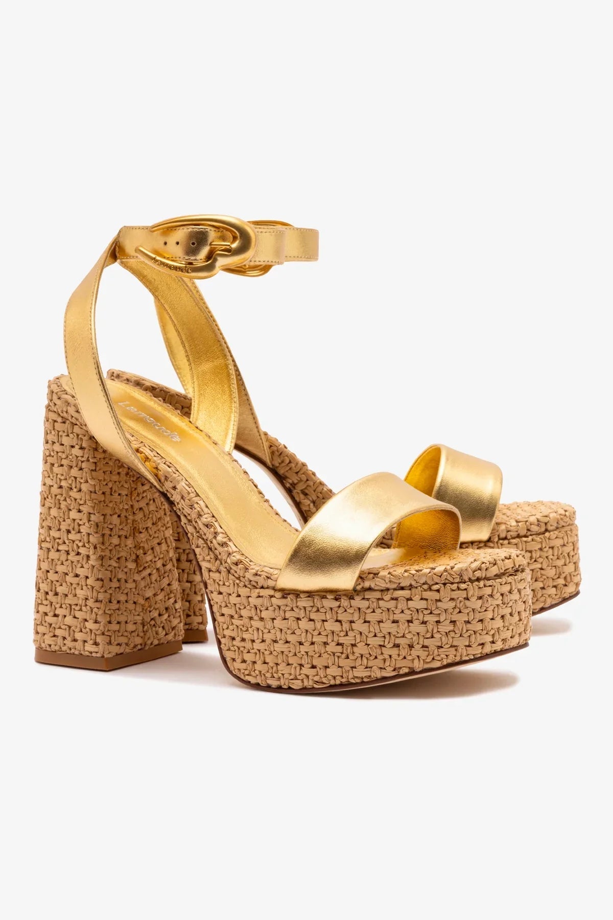 Sandália Dolly Verona Ráfia Natural e Couro Dourado