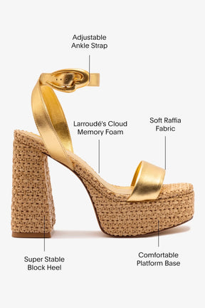 Sandália Dolly Verona Ráfia Natural e Couro Dourado