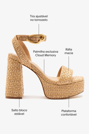 Sandália Dolly Verona Ráfia Natural e Couro Bege