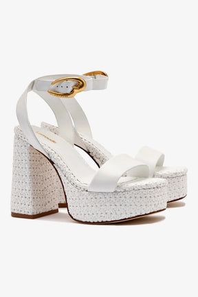 Sandália Dolly Verona Couro Branco e Ráfia Branco