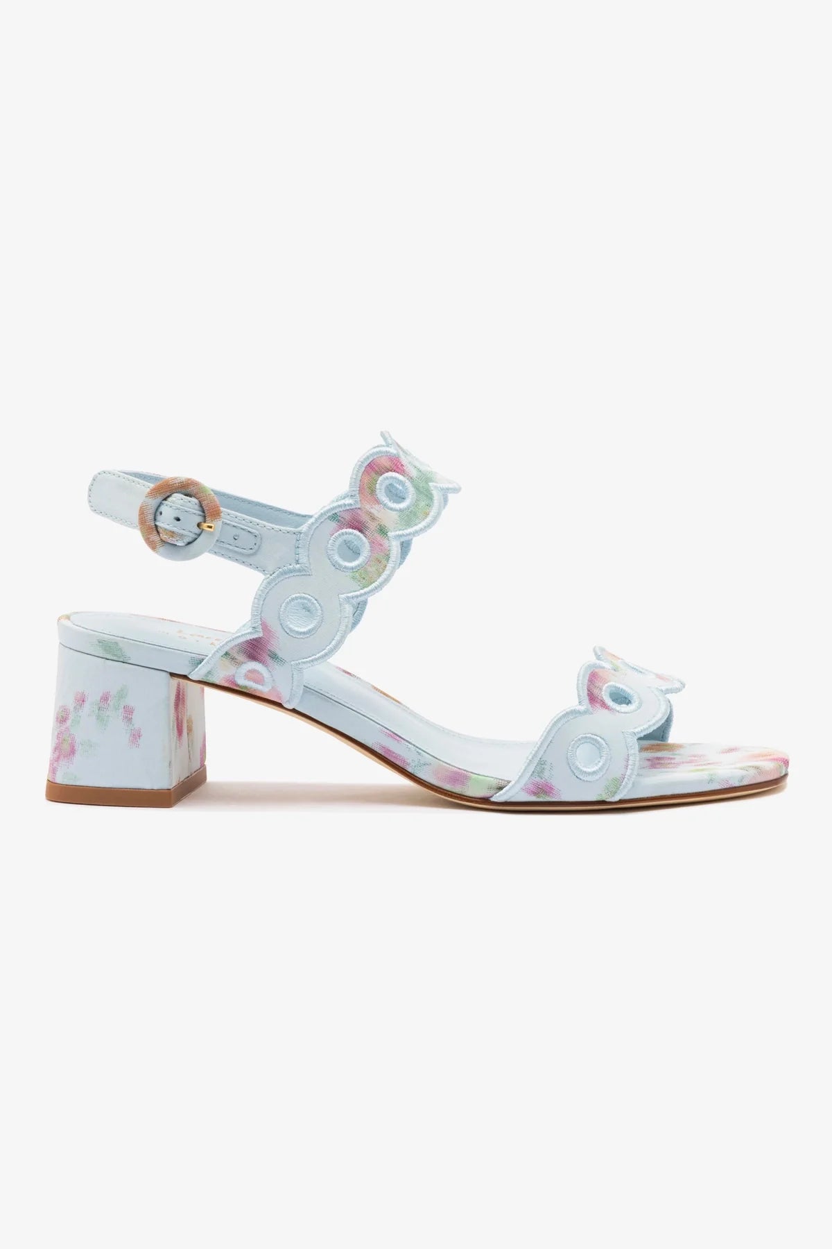 Larroudé x Markarian: Sandália Florence Tecido Azul Floral