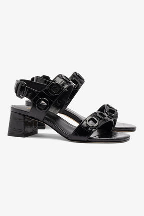 Sandália Milan Couro Croco Preto