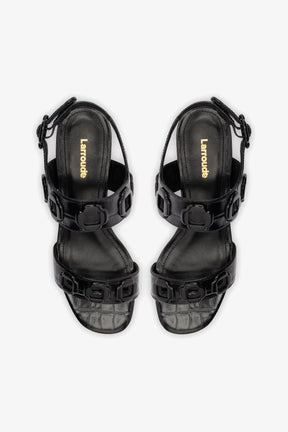 Sandália Milan Couro Croco Preto