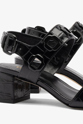 Sandália Milan Couro Croco Preto