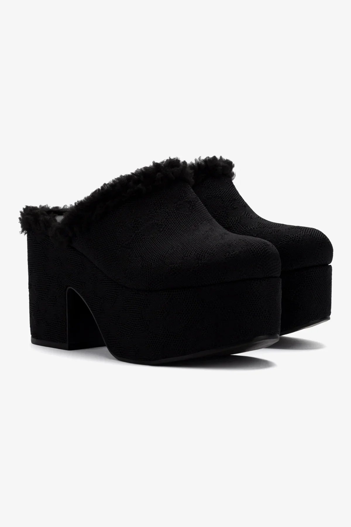 Mule Clog Plataforma Tricô Preto