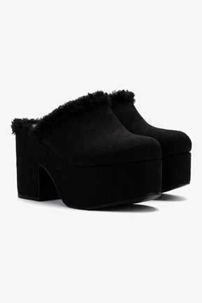 Mule Clog Plataforma Tricô Preto