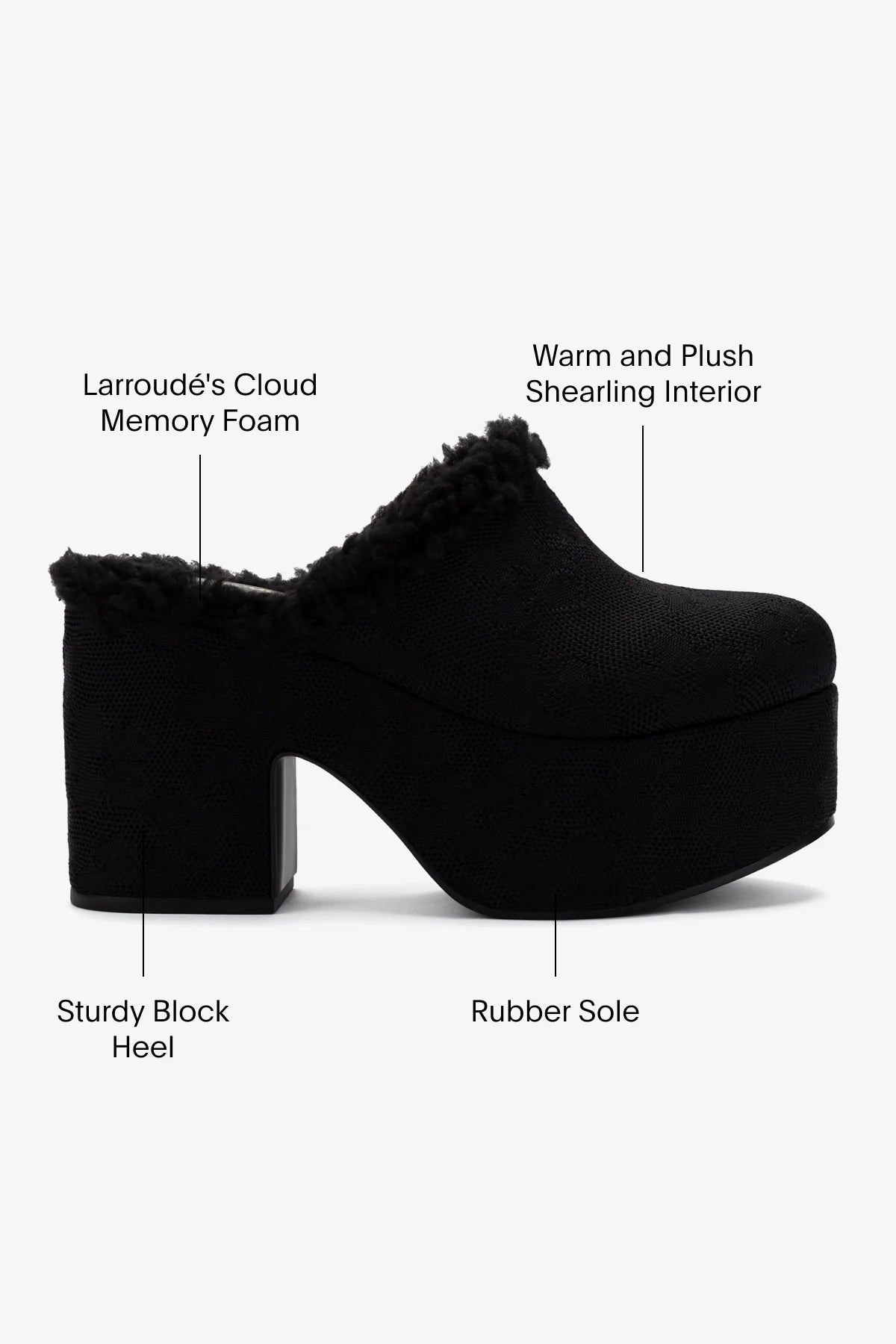 Mule Clog Plataforma Tricô Preto