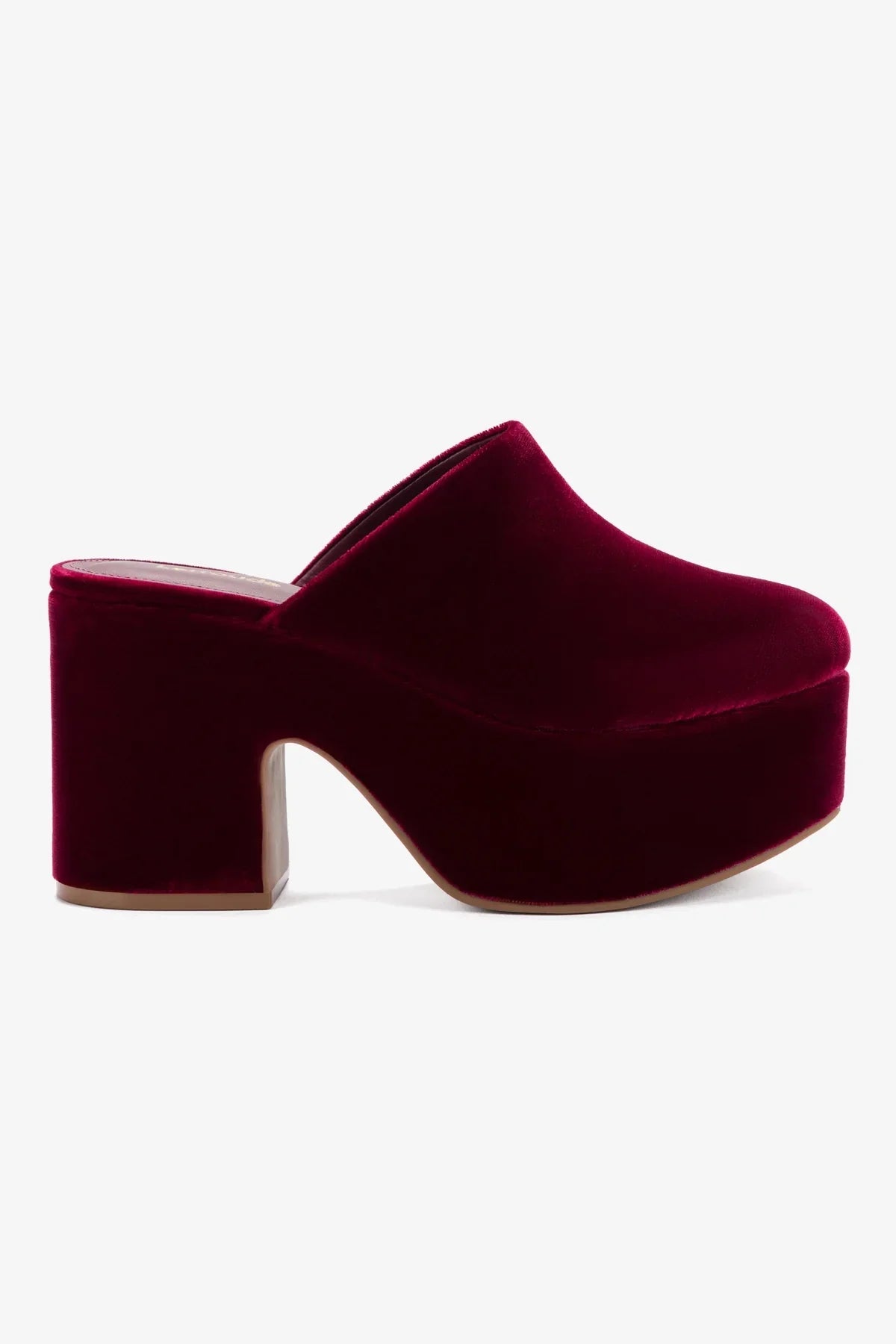 Mule Clog Plataforma Miso Veludo Vinho