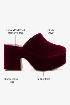 Mule Clog Plataforma Miso Veludo Vinho