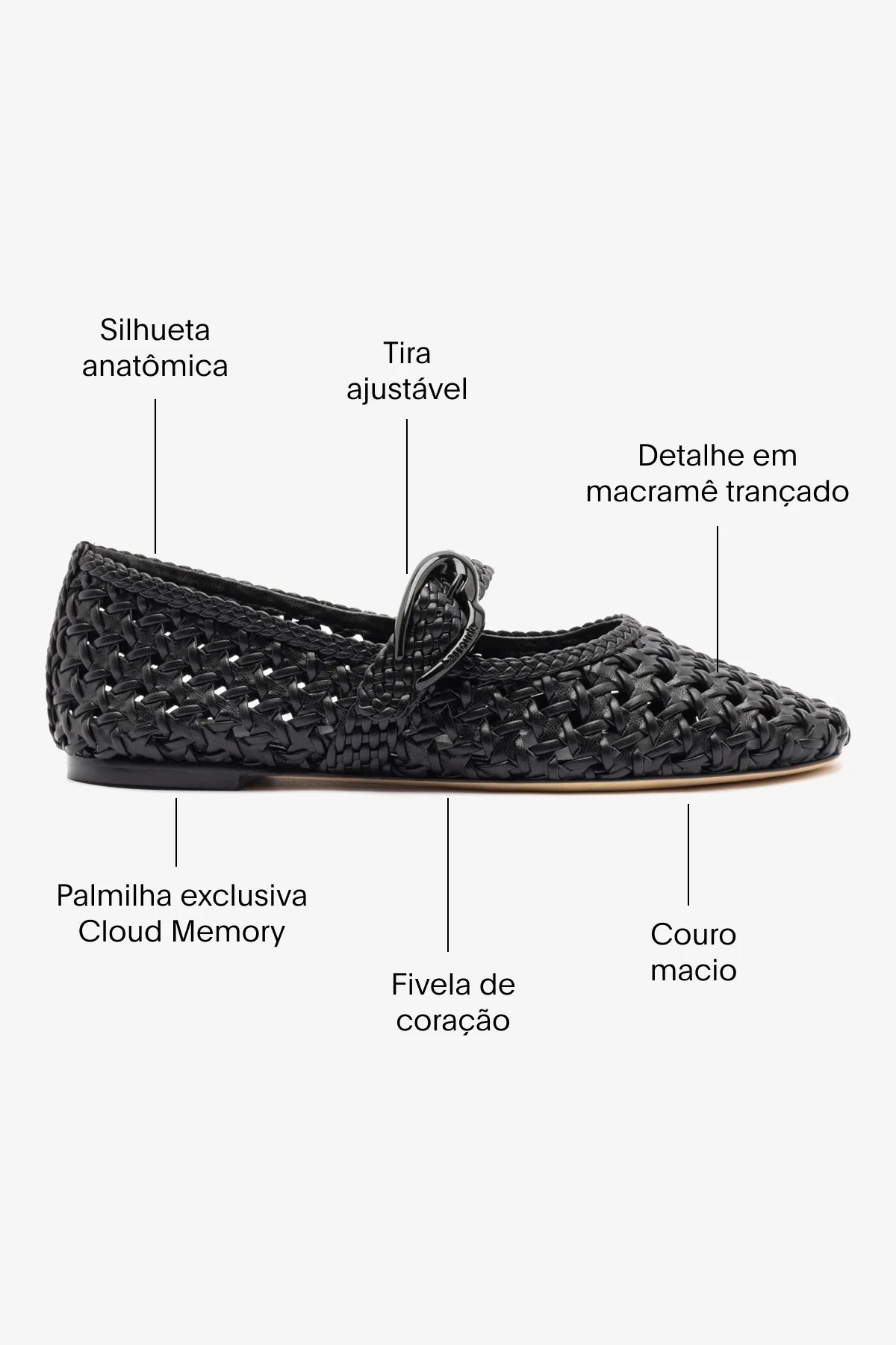 Sapatilha Verona Macramê Couro Preto