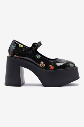 Larroudé x Libertine: Scarpin Plataforma Olivia Couro Verniz Estampado Preto