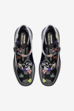 Larroudé x Libertine: Scarpin Plataforma Olivia Couro Verniz Estampado Preto