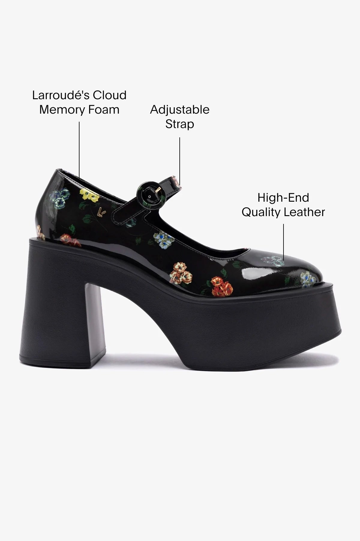 Larroudé x Libertine: Scarpin Plataforma Olivia Couro Verniz Estampado Preto