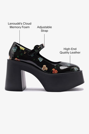Larroudé x Libertine: Scarpin Plataforma Olivia Couro Verniz Estampado Preto