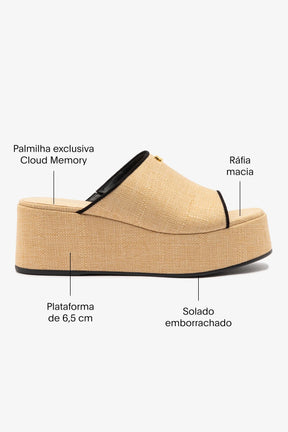 Mule Charli Ráfia Bege e Camurça Preto