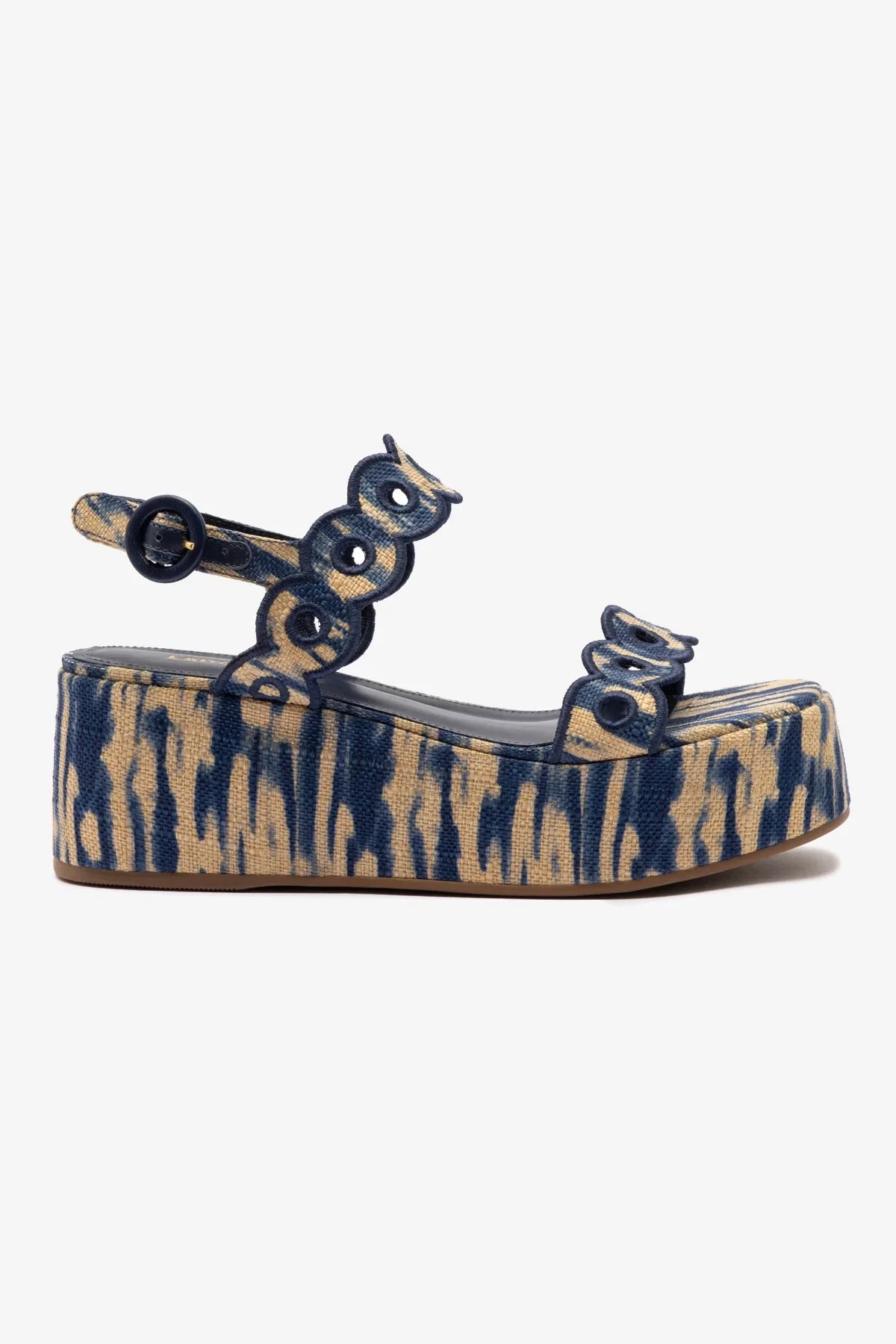Flatform Florence Ráfia Tie Dye Bege e Azul