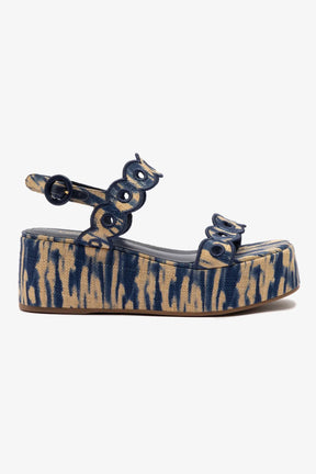 Flatform Florence Ráfia Tie Dye Bege e Azul