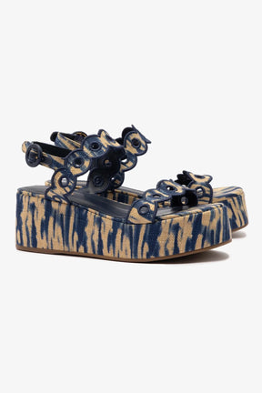 Flatform Florence Ráfia Tie Dye Bege e Azul