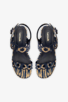 Flatform Florence Ráfia Tie Dye Bege e Azul