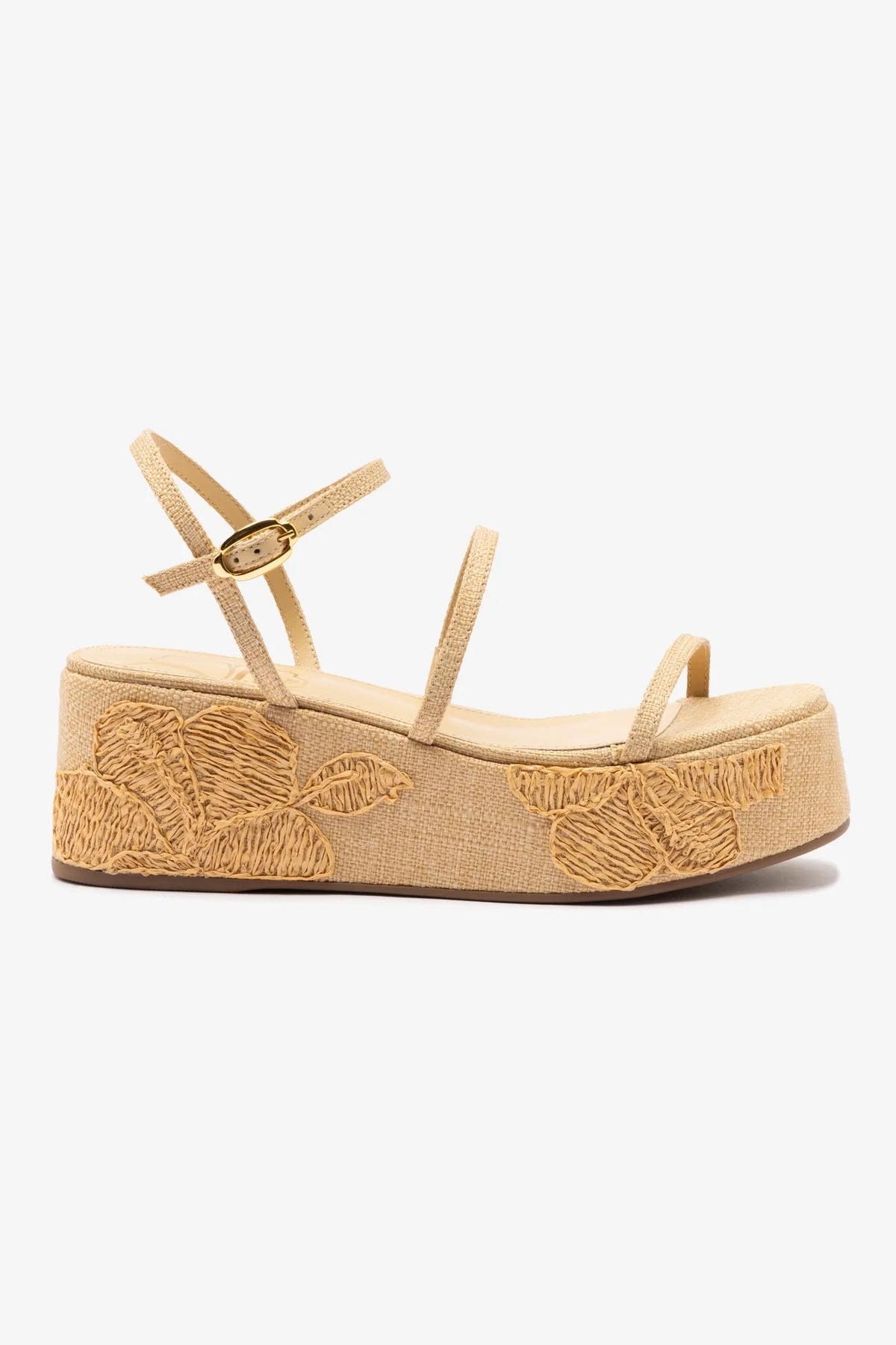 Flatform Gio Ráfia Bege Bordado Floral