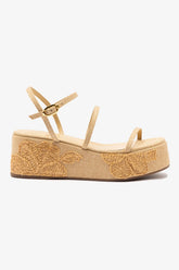 Flatform Gio Ráfia Bege Bordado Floral