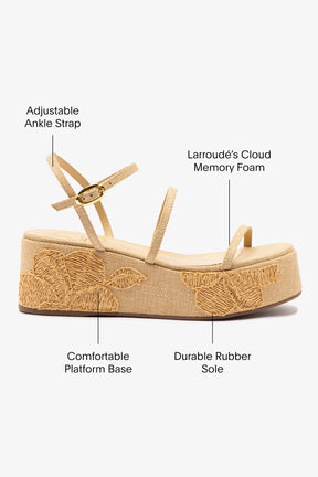 Flatform Gio Ráfia Bege Bordado Floral