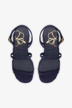 Flatform Gio Ráfia Azul Bordado Floral