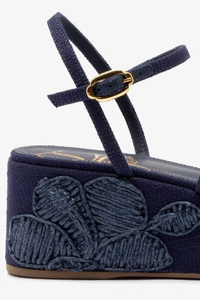 Flatform Gio Ráfia Azul Bordado Floral