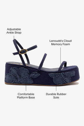 Flatform Gio Ráfia Azul Bordado Floral