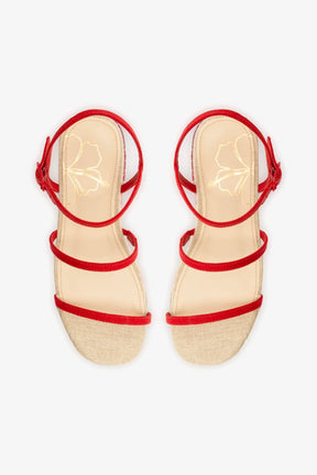 Flatform Gio Ráfia Bege e Vermelho Bordado Floral