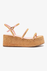 Flatform Gio Milanina Couro Verniz Rosa e Cortiça