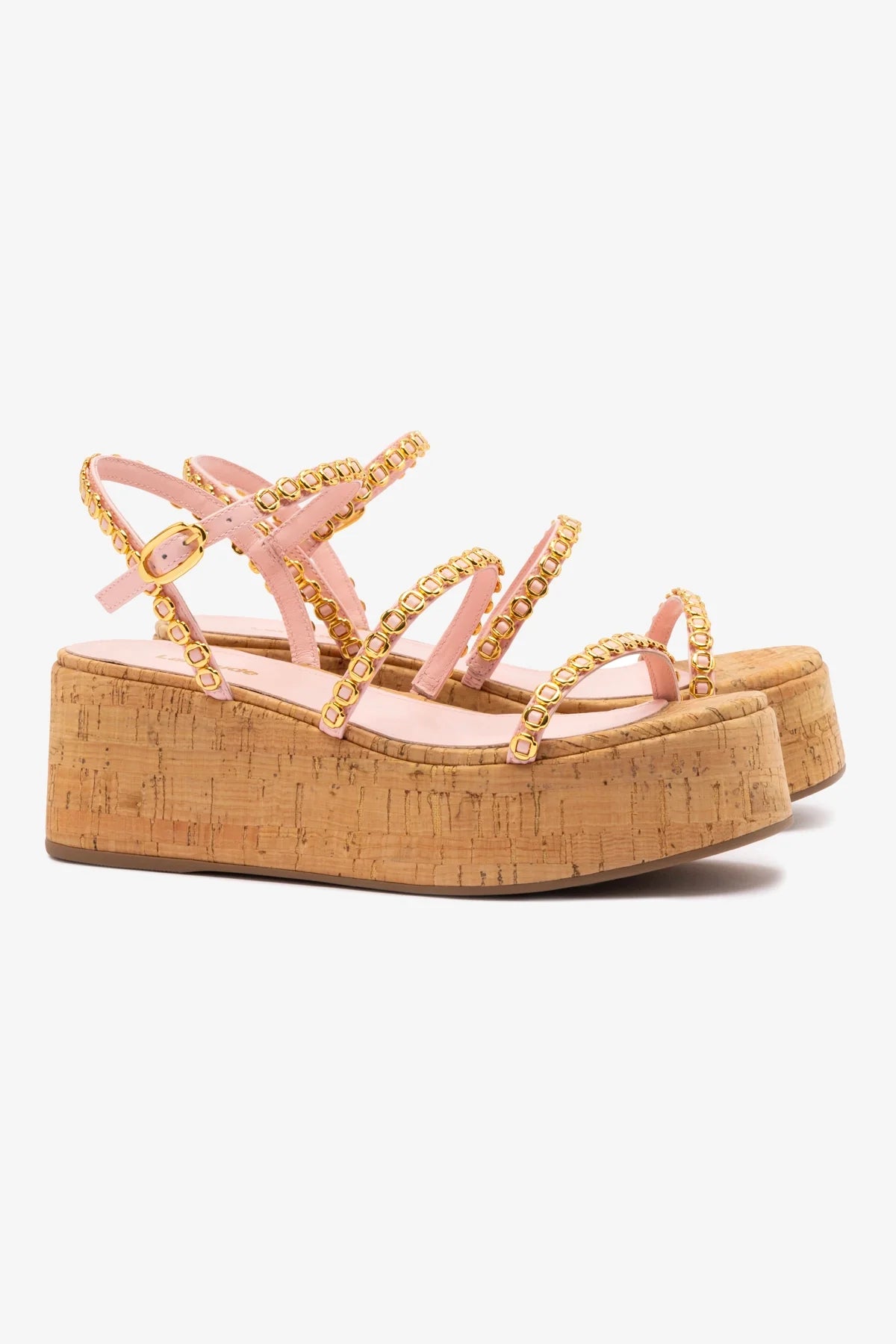 Flatform Gio Milanina Couro Verniz Rosa e Cortiça