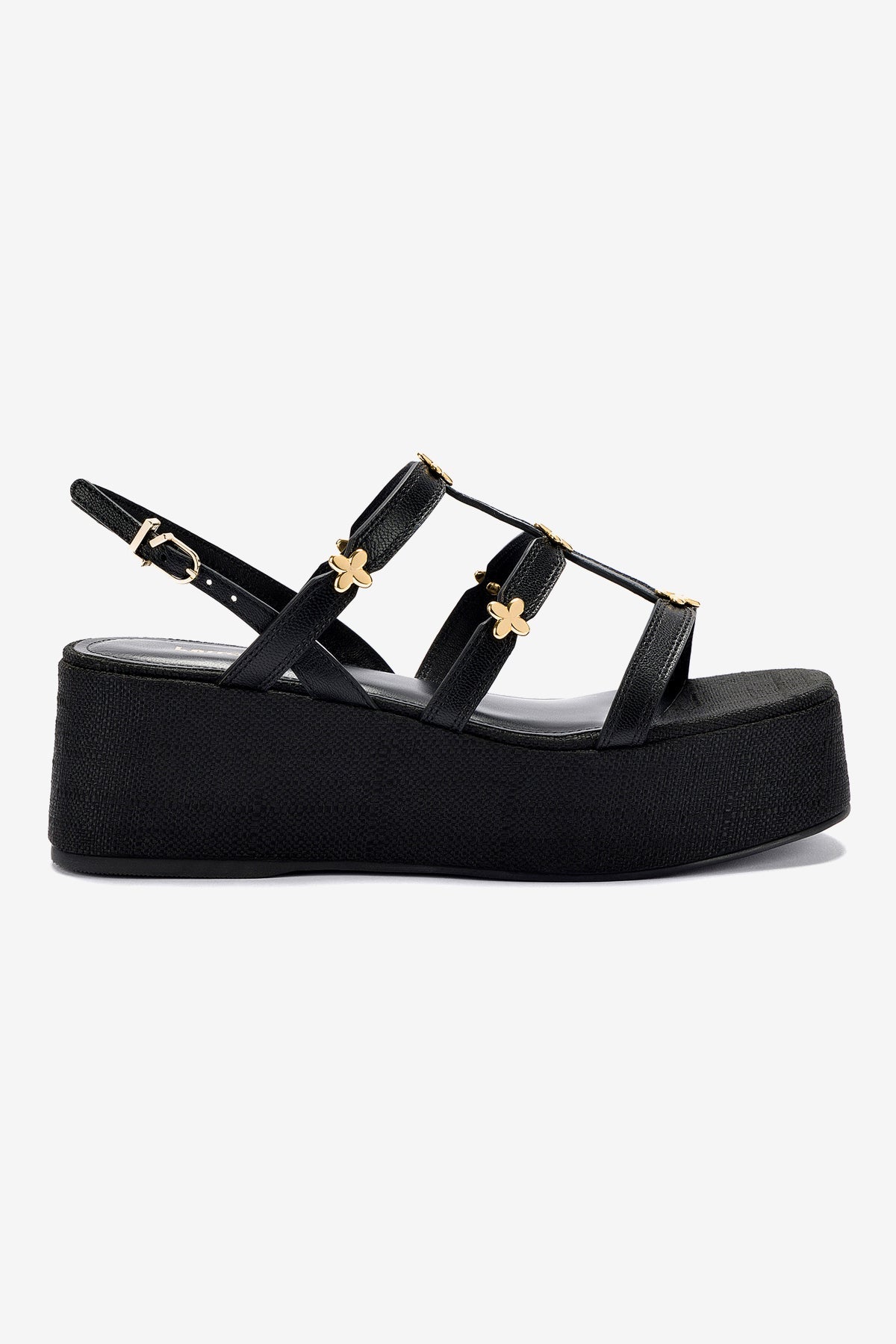 Flatform Harmony Couro Preto e Ráfia Preto