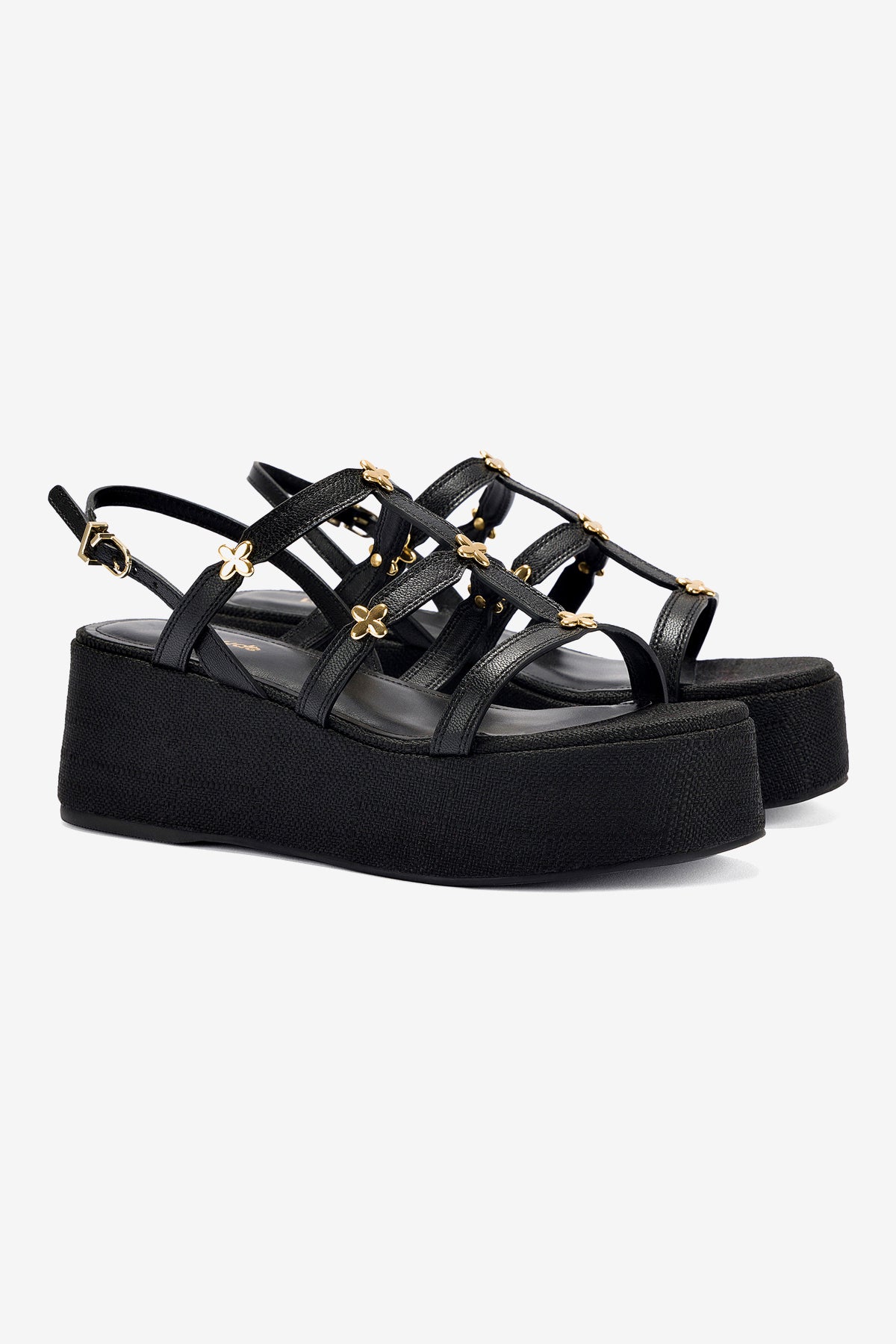 Flatform Harmony Couro Preto e Ráfia Preto