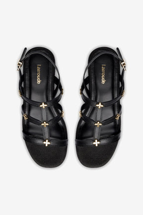 Flatform Harmony Couro Preto e Ráfia Preto