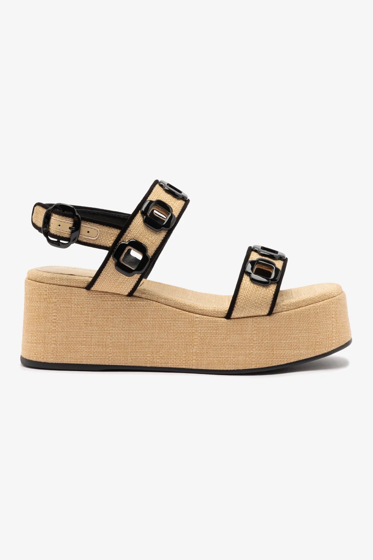 Flatform Milan Ráfia Bege e Camurça Preto