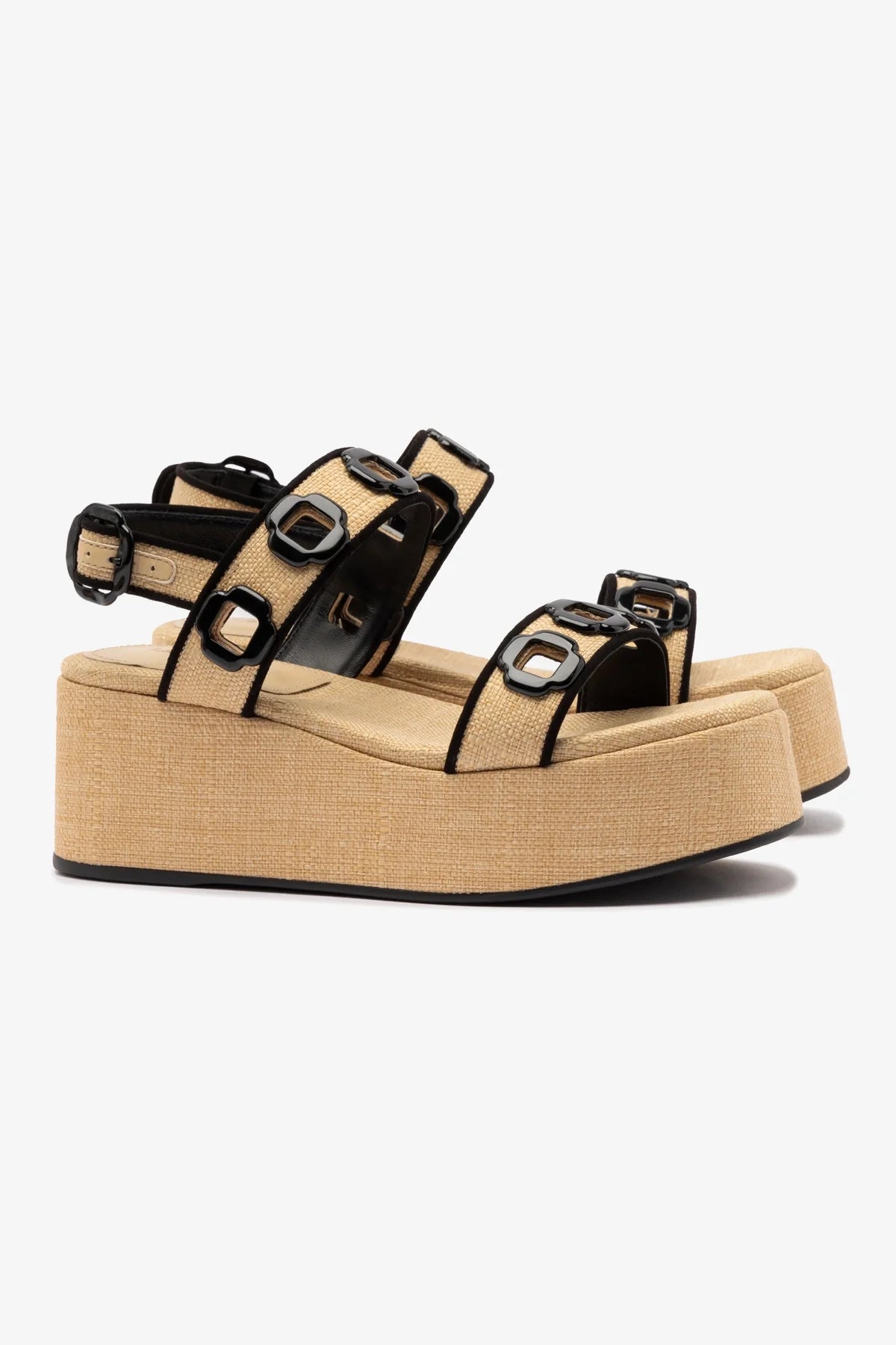 Flatform Milan Ráfia Bege e Camurça Preto